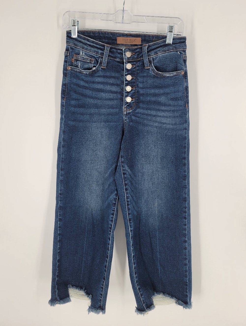 Judy Blue Womens High-Rise Button-Fly Dark Blue Wide Crop Jeans Size 27